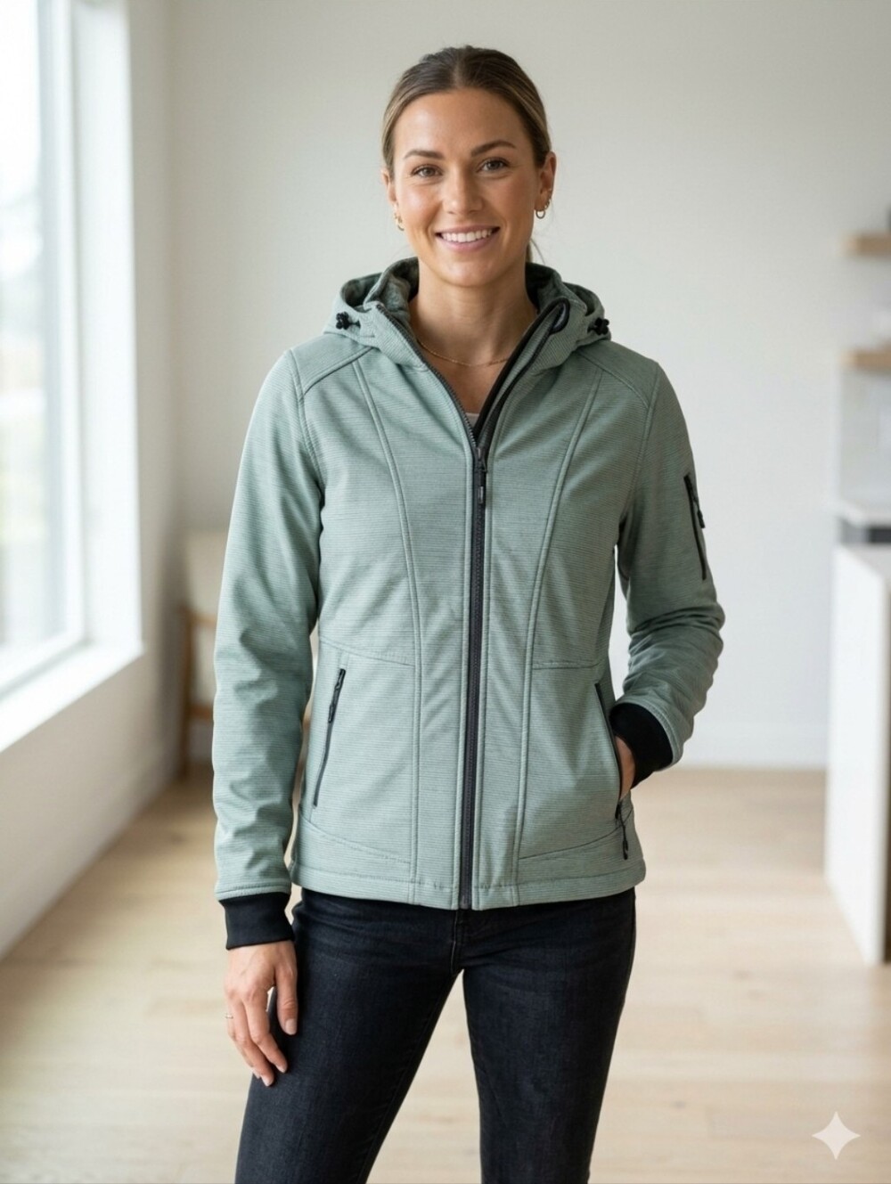 Women's Hooded Softshell Jacket - Sage Green